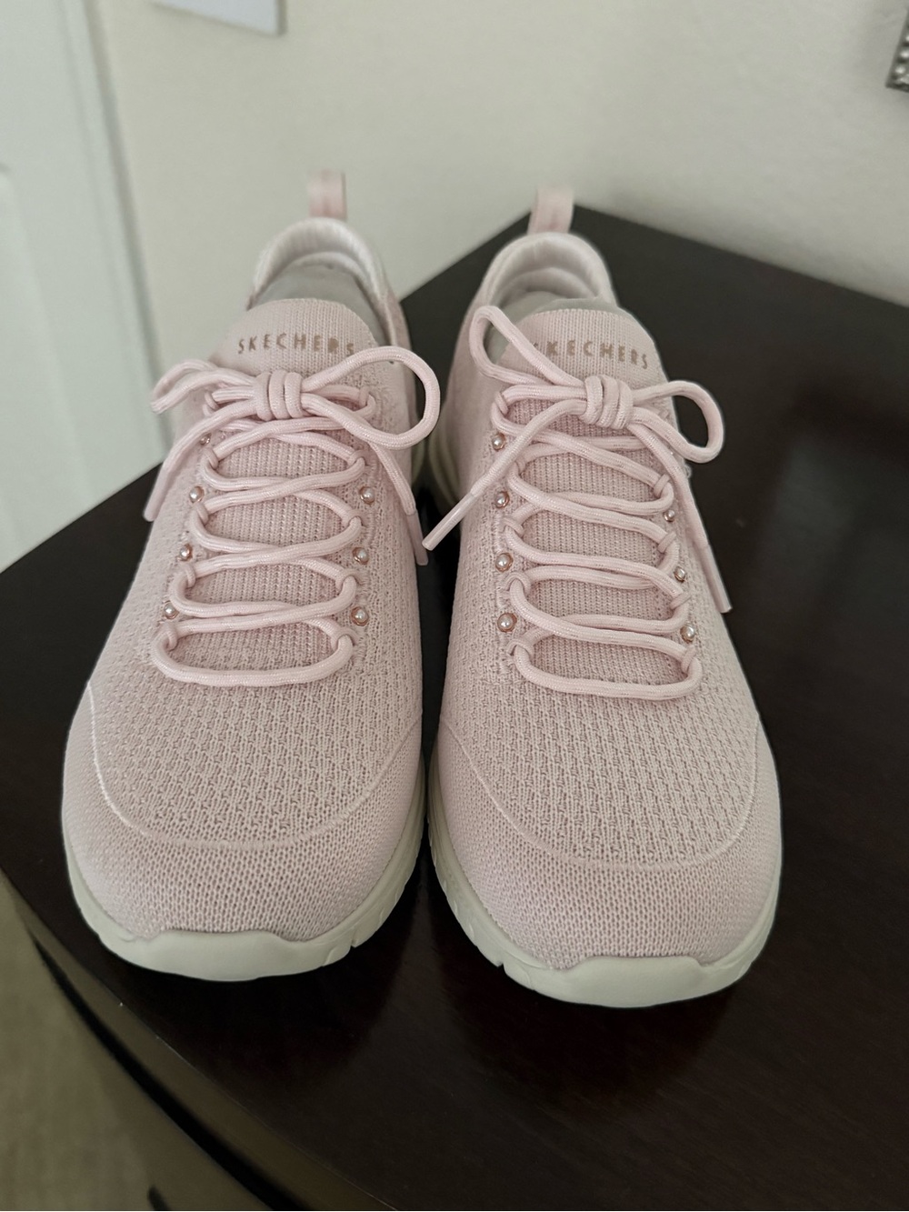 Skechers Women's Light Pink Knit Slip-On Sneakers
